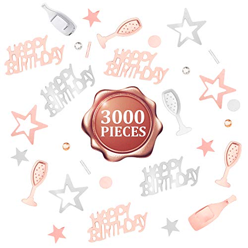 WILLBOND 3000 Pieces Rose Gold Happy Birthday Confetti Foil Stars Confetti Sequins Party Twinkle Confetti Decoration for Birthday Wedding Baby Shower Nursery Party Supplies