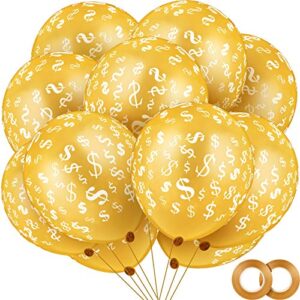 50 pieces golden latex balloons symbol theme decorations with 2 rolls of gold ribbons for birthdays weddings retirement baby showers party anniversary decorations, 12 inch