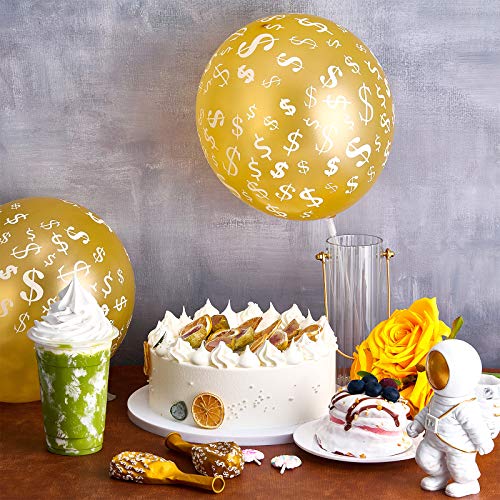 50 Pieces Golden Latex Balloons Symbol Theme Decorations with 2 Rolls of Gold Ribbons for Birthdays Weddings Retirement Baby Showers Party Anniversary Decorations, 12 Inch