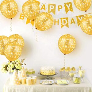 50 Pieces Golden Latex Balloons Symbol Theme Decorations with 2 Rolls of Gold Ribbons for Birthdays Weddings Retirement Baby Showers Party Anniversary Decorations, 12 Inch