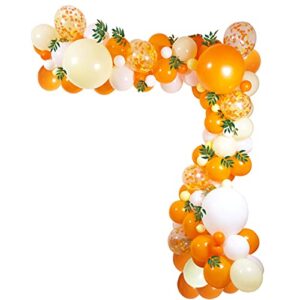 112pcs little cutie orange yellow white balloon garland arch kit with artificial willow leaves for birthday sunshine baby shower bridal shower party tangerine theme clementine fruit party decors