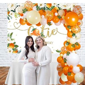 112pcs Little Cutie Orange Yellow White Balloon Garland Arch kit with Artificial Willow Leaves for Birthday Sunshine Baby Shower Bridal Shower Party Tangerine Theme Clementine Fruit Party Decors