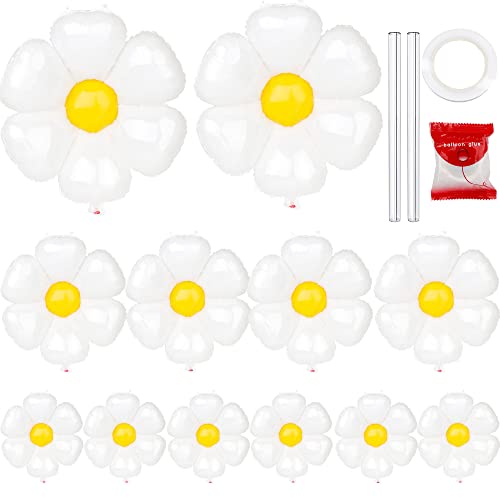 12 PCS Daisy Balloons Daisy Party Decorations Jansburg Foil Mylar Balloons Boho White Flower Balloon Garland Kit for Birthday Party Wedding Garland Décor 3 Mixed Sizes L/M/S