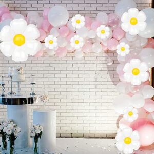 12 PCS Daisy Balloons Daisy Party Decorations Jansburg Foil Mylar Balloons Boho White Flower Balloon Garland Kit for Birthday Party Wedding Garland Décor 3 Mixed Sizes L/M/S