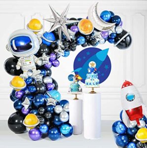 outer space balloon garland arch kit chrome blue purple and astronaut rocket planet balloon for 2 the moon space theme party galaxy decorations