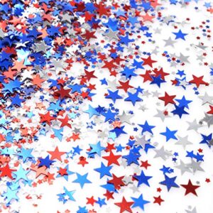 red blue white twinkle stars table confetti 4th of july independence national day american theme presidents birthday patriotic party foil sequins sprinkles confetti decorations, 60g