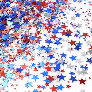 Red Blue White Twinkle Stars Table Confetti 4th of July Independence National Day American Theme Presidents Birthday Patriotic Party Foil Sequins Sprinkles Confetti Decorations, 60g