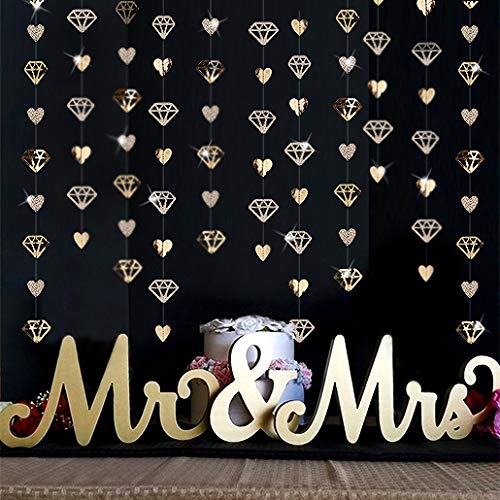 52 Ft Champagne Gold Heart Garland Hanging Paper Diamond Heart Streamer Banner for Engagement Bachelorette Bridal Shower Wedding Anniversary Mothers Day Valentines Day Birthday Hen Party Decorations