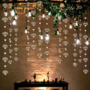 52 Ft Champagne Gold Heart Garland Hanging Paper Diamond Heart Streamer Banner for Engagement Bachelorette Bridal Shower Wedding Anniversary Mothers Day Valentines Day Birthday Hen Party Decorations