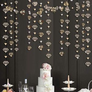 52 Ft Champagne Gold Heart Garland Hanging Paper Diamond Heart Streamer Banner for Engagement Bachelorette Bridal Shower Wedding Anniversary Mothers Day Valentines Day Birthday Hen Party Decorations