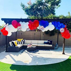 Red White Blue Confetti Balloons Arch Kit, 120 PCS 18in 12in 10in 5in Latex Red White Blue and Confetti Balloons Garland Arches Kit for Anniversary,Super Boy Patriotic Day, Independence Day Decoration