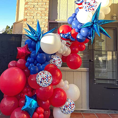 Red White Blue Confetti Balloons Arch Kit, 120 PCS 18in 12in 10in 5in Latex Red White Blue and Confetti Balloons Garland Arches Kit for Anniversary,Super Boy Patriotic Day, Independence Day Decoration