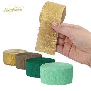 NICROLANDEE 8 Rolls Green Brown Crepe Paper Streamers Party Streamers for Wedding Decorations Rustic Style Bridal Shower Birthday Botanical Vintage Party Baby Shower Green Decorations