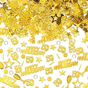 50th happy anniversary confetti 50th party confetti number 50 anniversary confetti metallic foil star circles mix confetti for table decorations party supplies anniversary diy art, gold, 3000 pieces