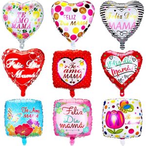 18 pcs mother’s day party balloons set aluminum foil happy mother’s day balloon spanish te amo mamá red heart balloons for mother’s day party birthday decorations supplies, 9 styles
