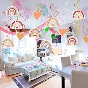 48Pcs Boho Rainbow Party Decorations, Hanging Swirl Rainbow Party Decorations, Boho Baby Shower Decorations for Classroom Home Wedding Office, Hanging Swirls Ceiling Streamers for Party Supplies