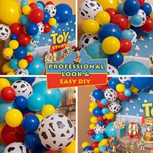 100pcs EASY DIY - Toy Story Balloons Garland Kit & Arch for Toy Story Birthday Party and Baby Shower Decorations - Toy Story Balloons Latex with Cow Pattern for Woody and Buzz Lightyear Theme Supplies