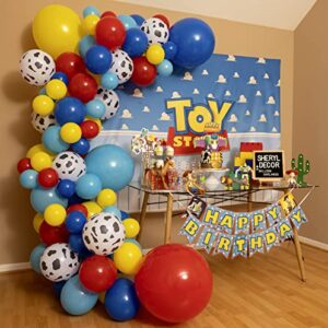 100pcs EASY DIY - Toy Story Balloons Garland Kit & Arch for Toy Story Birthday Party and Baby Shower Decorations - Toy Story Balloons Latex with Cow Pattern for Woody and Buzz Lightyear Theme Supplies