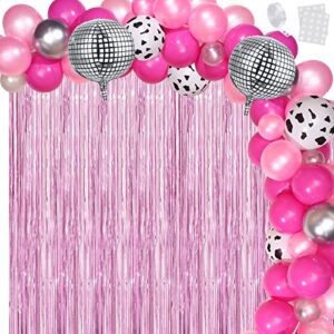 95 pcs western disco party decorations for women, cowgirl balloon arch 4d disco ball balloon silver fringe curtains for western theme bachelorette party supplies (fresh color)