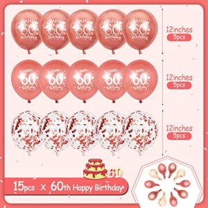 60th Latex Birthday Balloons, 15 Pcs Rose Gold Happy 60th Birthday Balloons, Rose Gold 60th Birthday Party Decorations Balloons for Women Men 60th Birthday Anniversary Decoration