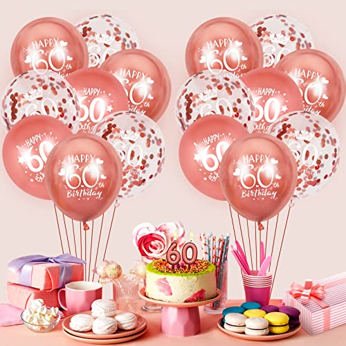 60th Latex Birthday Balloons, 15 Pcs Rose Gold Happy 60th Birthday Balloons, Rose Gold 60th Birthday Party Decorations Balloons for Women Men 60th Birthday Anniversary Decoration