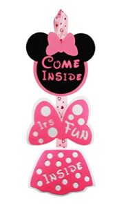 roraro minnie mouse theme door sign come inside its fun inside welcome hanger for girls minnie birthday party decorations supplies polka dot bowknot oh two dles