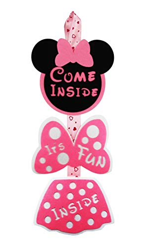 RORARO Minnie Mouse Theme Door Sign Come Inside Its Fun Inside Welcome Hanger For Girls Minnie Birthday Party Decorations Supplies Polka Dot Bowknot OH TWO DLES