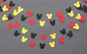 mickey mouse garland | baby boy birthday decor | tricolor mickey head paper garland | cartoon theme party supplies | gender reveal parties decors | mickey mouse hanging wall decoration