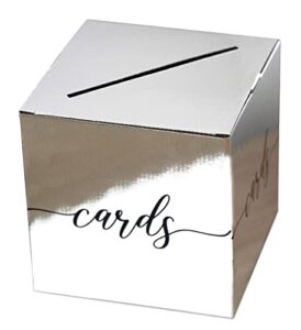 silvery card box – 8”*8”*8” gift or money box holder for wedding,baby or bridal shower,birthday, graduation,engagement, party favor, decorations, 1 set(hezi-b022)
