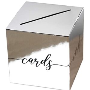 Silvery Card Box – 8”*8”*8” Gift Or Money Box Holder for Wedding,Baby or Bridal Shower,Birthday, Graduation,Engagement, Party Favor, Decorations, 1 Set(hezi-B022)