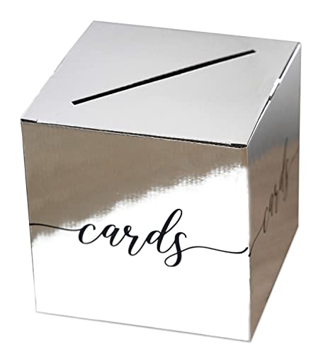 Silvery Card Box – 8”*8”*8” Gift Or Money Box Holder for Wedding,Baby or Bridal Shower,Birthday, Graduation,Engagement, Party Favor, Decorations, 1 Set(hezi-B022)