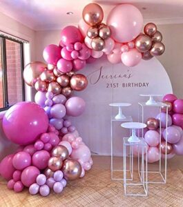 princess pink balloon garland arch kit, 140pcs hot pink rose gold chrome balloons for encanto birthday wedding party balloons decorations, baby shower decorations for girl
