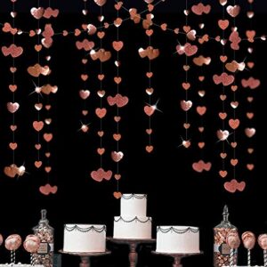 52 ft rose gold heart garland hanging paper love heart streamer banner for anniversary mothers day valentines day bachelorette engagement wedding bridal shower birthday party decorations supplies