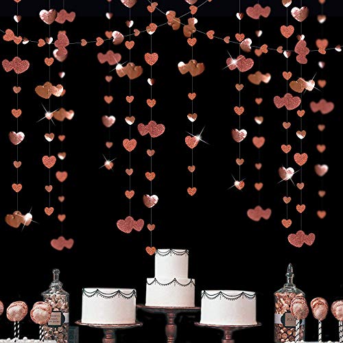 52 Ft Rose Gold Heart Garland Hanging Paper Love Heart Streamer Banner for Anniversary Mothers Day Valentines Day Bachelorette Engagement Wedding Bridal Shower Birthday Party Decorations Supplies