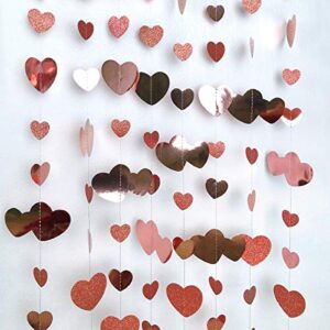 52 Ft Rose Gold Heart Garland Hanging Paper Love Heart Streamer Banner for Anniversary Mothers Day Valentines Day Bachelorette Engagement Wedding Bridal Shower Birthday Party Decorations Supplies