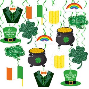 St Patricks Day Hanging Swirls Decorations - Pack of 30, No DIY | St Patricks Day Hanging Decorations | St Patricks Day Decorations | St Patricks Day Ceiling Decorations | Hanging Shamrock Decorations