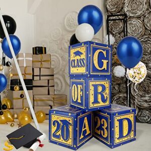 graduation card box – set of 4 royal blue and gold balloon boxes with “grad” and”class of 2023″ letters graduation boxs for high school and college graduation announcements 2023 decorations