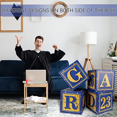 Graduation Card Box - Set of 4 Royal Blue and Gold Balloon Boxes with "GRAD" and"CLASS OF 2023" Letters Graduation Boxs for High School and College Graduation Announcements 2023 Decorations