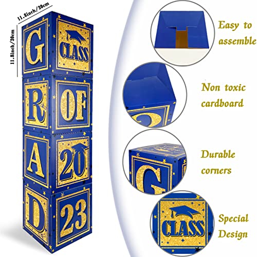 Graduation Card Box - Set of 4 Royal Blue and Gold Balloon Boxes with "GRAD" and"CLASS OF 2023" Letters Graduation Boxs for High School and College Graduation Announcements 2023 Decorations