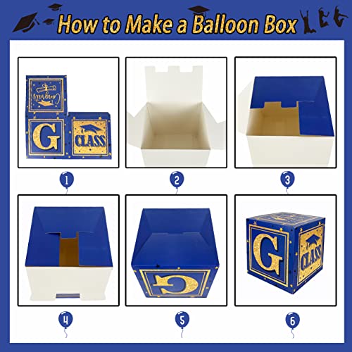 Graduation Card Box - Set of 4 Royal Blue and Gold Balloon Boxes with "GRAD" and"CLASS OF 2023" Letters Graduation Boxs for High School and College Graduation Announcements 2023 Decorations