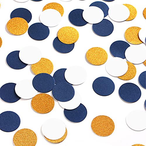 Navy Blue White Gold Paper Confetti Birthday Decorations for Boys Glitter Sprinkles Biodegradable Table Confetti Round for Graduation Wedding Baby Shower Party Lasting Surprise 300pcs