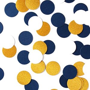Navy Blue White Gold Paper Confetti Birthday Decorations for Boys Glitter Sprinkles Biodegradable Table Confetti Round for Graduation Wedding Baby Shower Party Lasting Surprise 300pcs