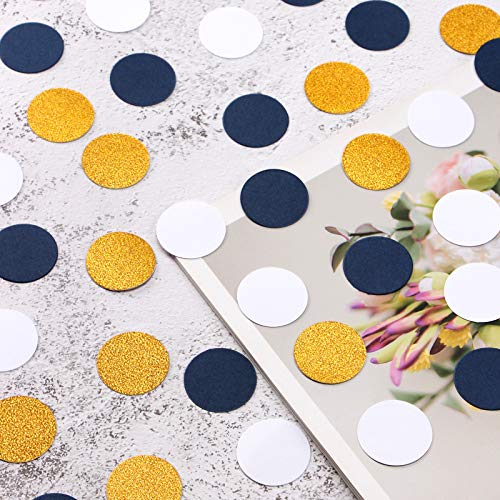 Navy Blue White Gold Paper Confetti Birthday Decorations for Boys Glitter Sprinkles Biodegradable Table Confetti Round for Graduation Wedding Baby Shower Party Lasting Surprise 300pcs