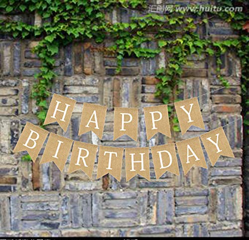 Rustic Happy Birthday Banner, Reusable Burlap Garland Birthday Party Decorations for Adults White