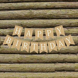 Rustic Happy Birthday Banner, Reusable Burlap Garland Birthday Party Decorations for Adults White