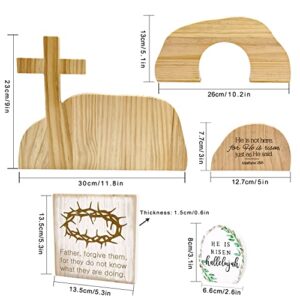 5 Pcs Easter Resurrection Scene Set He is Risen Wooden Tabletop Centerpieces The Tomb Was Empty Scene Decorations Crosses on Top of Rock Signs Christian Easter Decor for Jesus Easter Home Table Décor