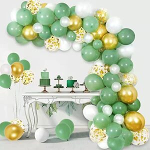 olive green balloon garland arch kit, white gold confetti balloons green balloon and gold metallic chrome latex balloons set for wedding birthday party baby shower party background decoration