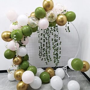 Olive Green Balloon Garland Arch Kit, White Gold Confetti Balloons Green Balloon and Gold Metallic Chrome Latex Balloons Set for Wedding Birthday Party Baby Shower Party Background Decoration