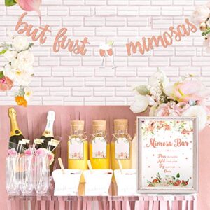 Mimosa Bar Sign But First Mimosas Banner Boho Floral Bridal Shower Decorations Rose Gold Baby Shower Graduation Decor Summer Brunch Bubbly Bar Themed Wedding Engagement Birthday Party Mimosa Bar Kit