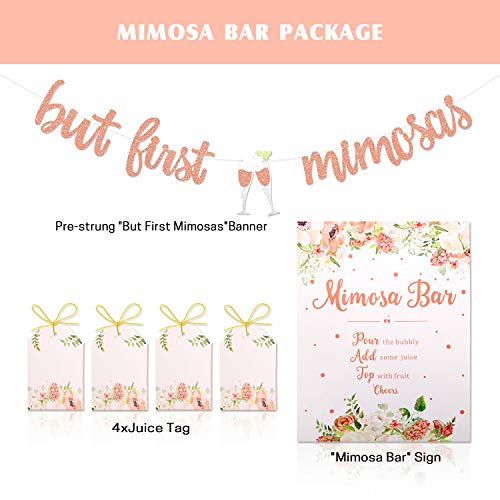 Mimosa Bar Sign But First Mimosas Banner Boho Floral Bridal Shower Decorations Rose Gold Baby Shower Graduation Decor Summer Brunch Bubbly Bar Themed Wedding Engagement Birthday Party Mimosa Bar Kit